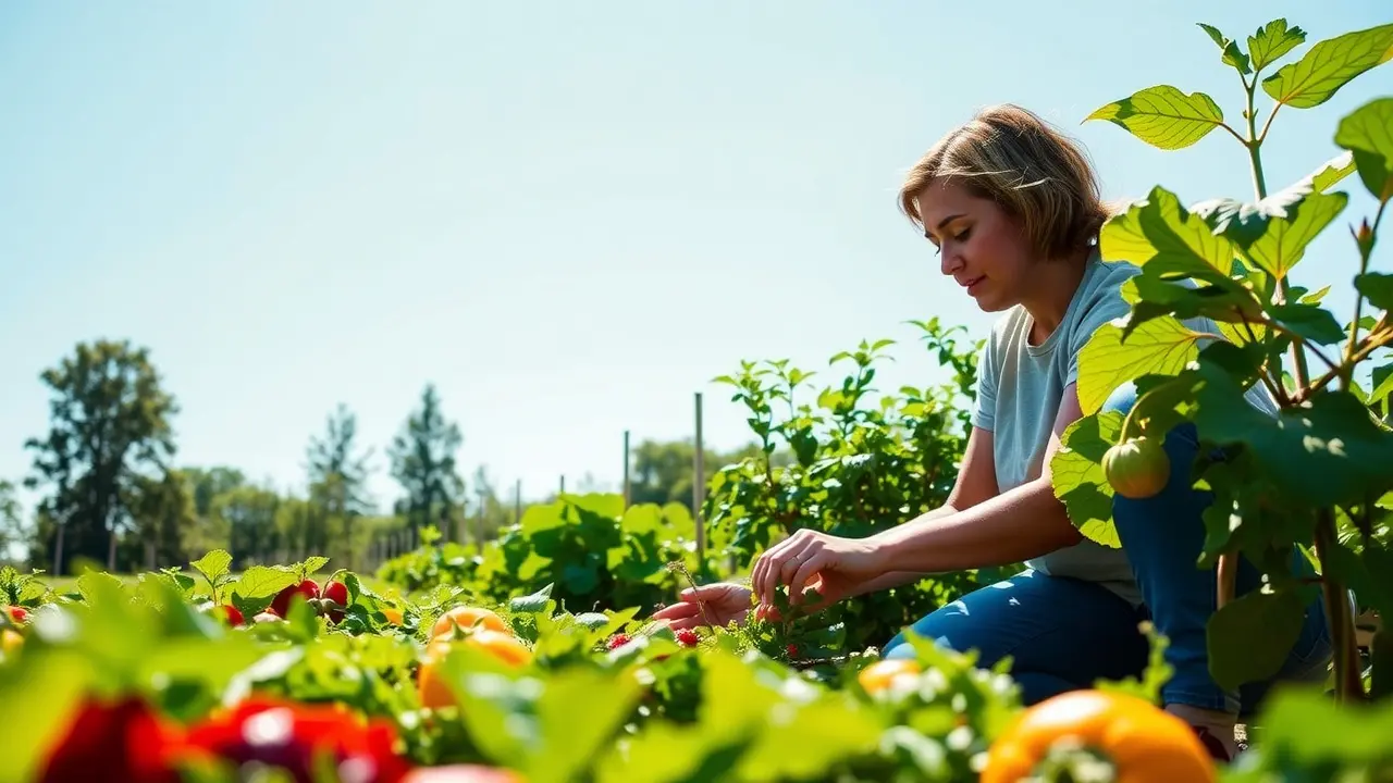 Sonhar com Vegano: Descubra o Significado e as Mensagens Ocultas Jardim de vegetais vibrante e pessoa cuidando.