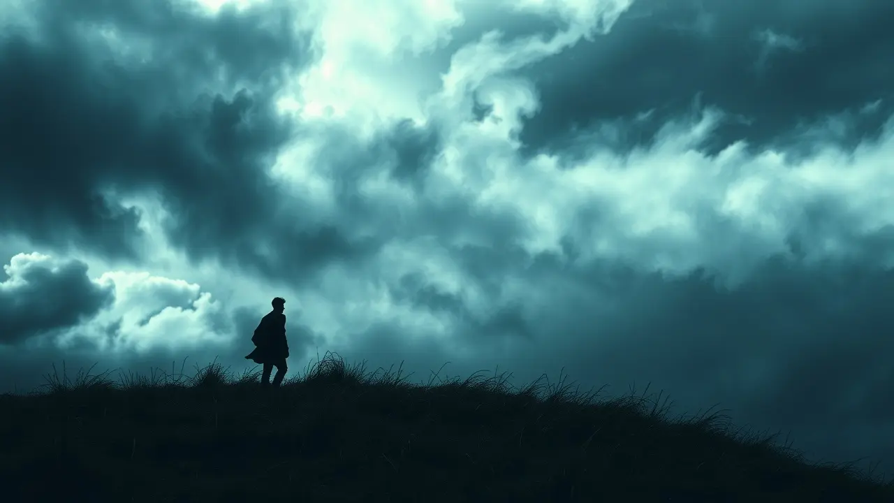 Sonhar com Vento: Descubra os Significados e Interpretações! Pessoa enfrentando um vento forte em uma colina.