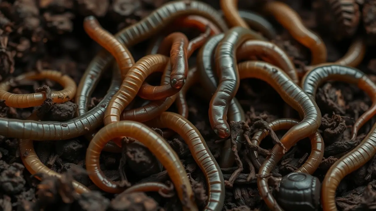 Vermes se contorcendo na terra úmida