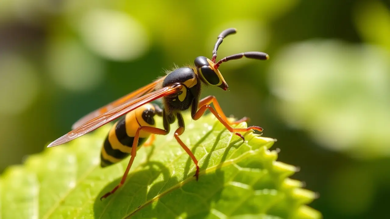 Sonhar com Vespa: Descubra os Significados e Interpretações Vespa pousada em folha verde.