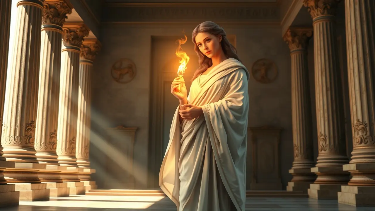 Significado de Sonhar com Vesta: Desvendando os Mistérios do Subconsciente Representação da deusa Vesta com o fogo sagrado.