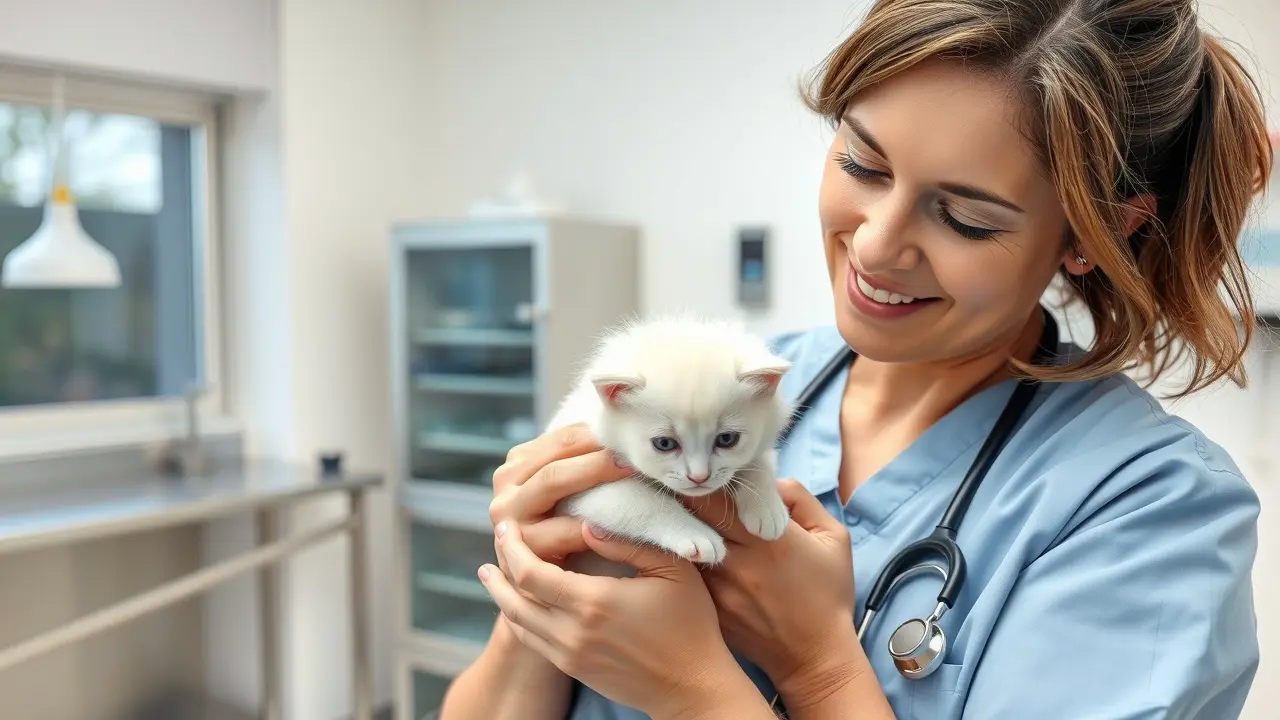 Sonhar com Veterinário: Descubra o Significado e as Mensagens Ocultas Veterinário examinando um gatinho branco
