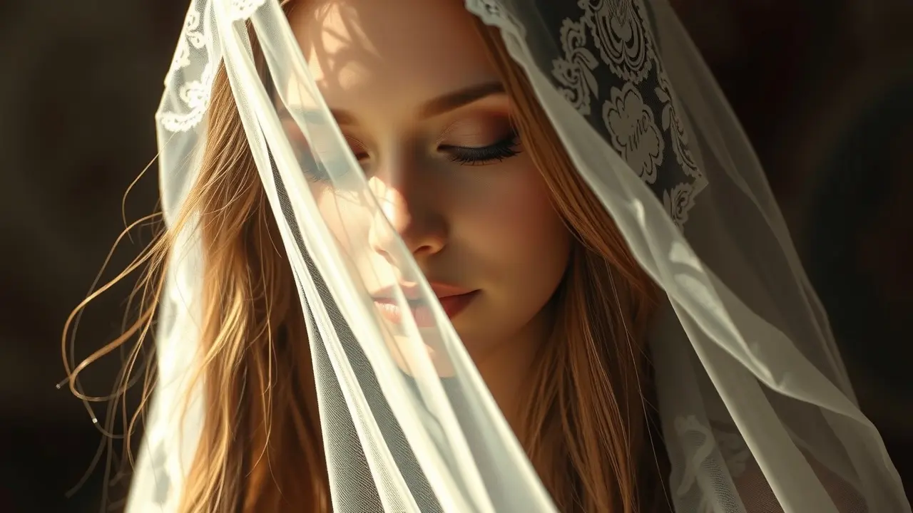 Sonhar com Véu Sagrado: Descubra os Significados e Simbolismos Mulher usando véu branco de renda