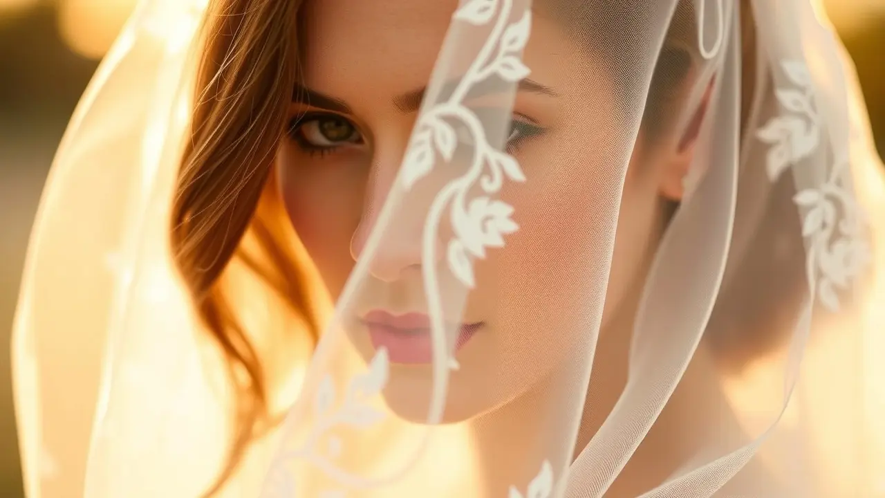 Mulher usando um véu de renda branca