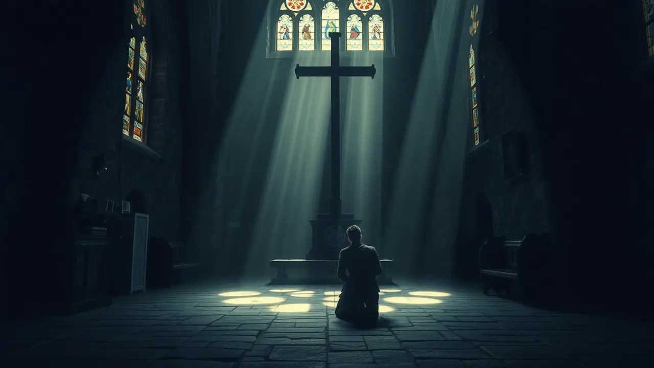 Significado de Sonhar com Via Crucis: Interpretações e Reflexões Pessoa rezando em frente a cruz, simbolizando reflexão e fé.