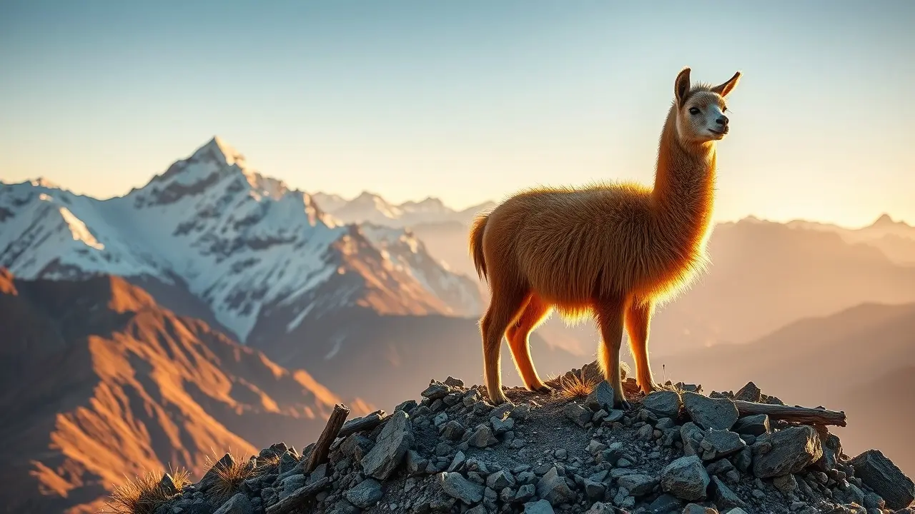 Sonhar com Vicunha: Descubra o Significado e as Mensagens Ocultas Vicunha em paisagem montanhosa dos Andes.
