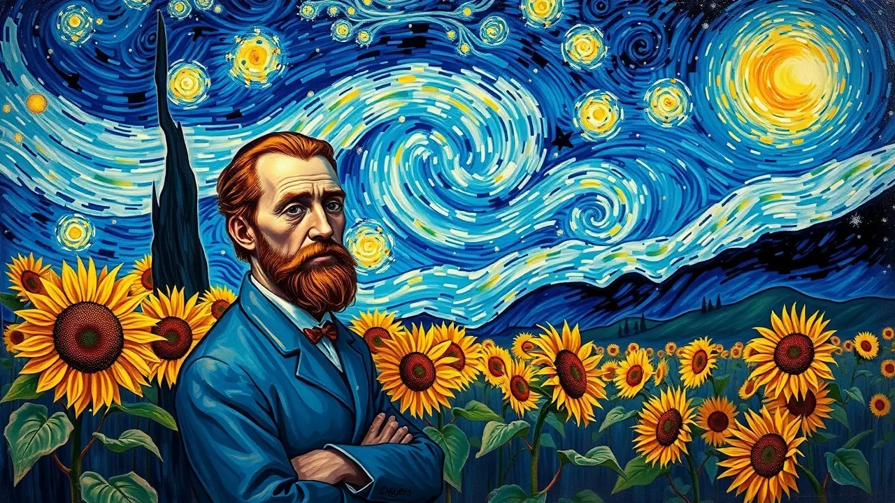 Sonho com Vincent van Gogh em campo de girassóis.