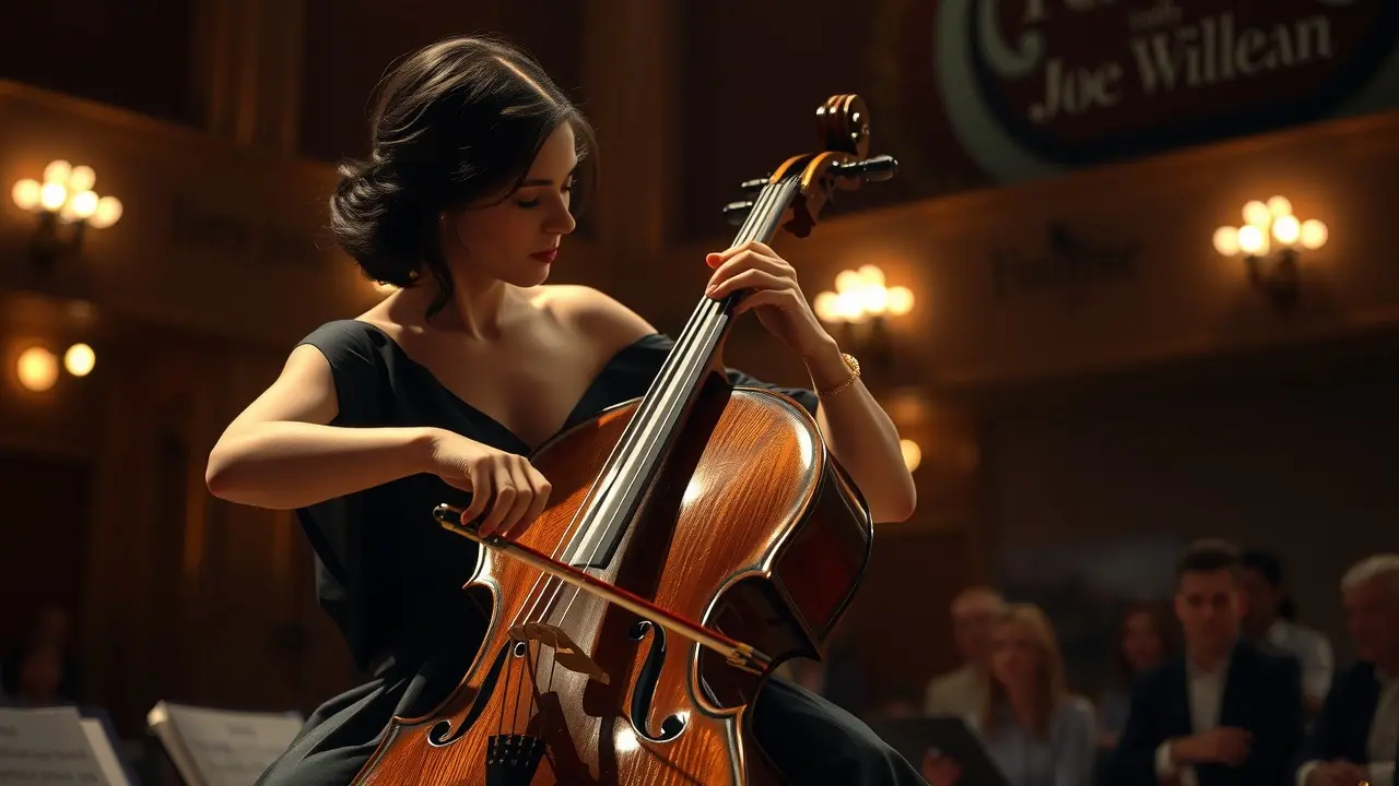 Pessoa tocando violoncelo em concerto