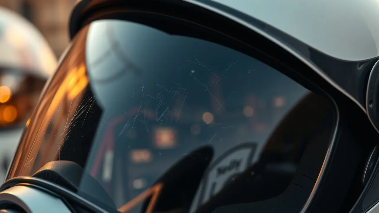 Significado de Sonhar com Viseira: Descubra as Mensagens Ocultas Viseira de capacete refletindo cidade ao entardecer