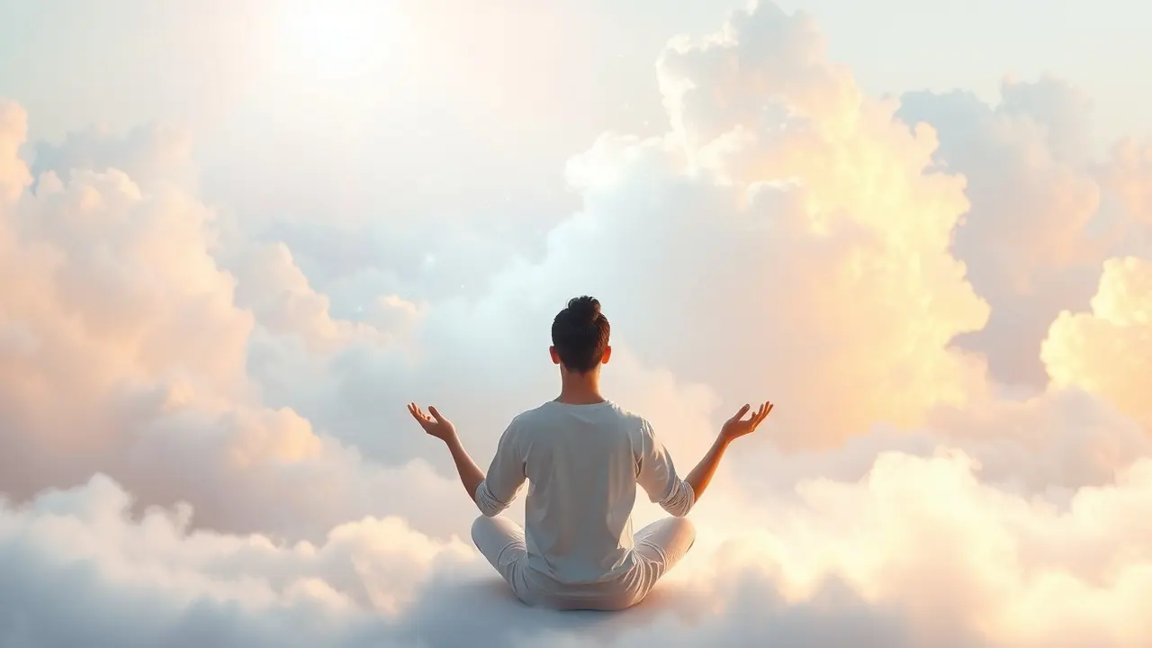 Pessoa meditando visualizando futuro brilhante.