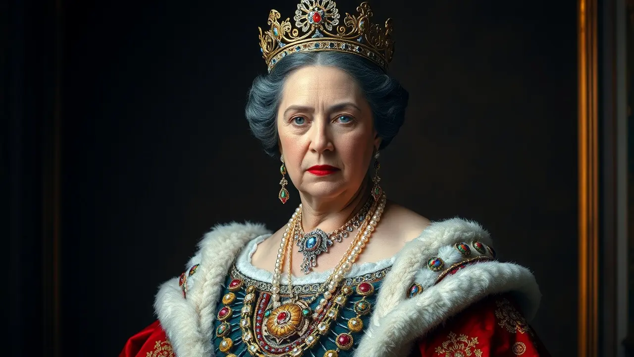 Retrato da Rainha Vitória em traje real.