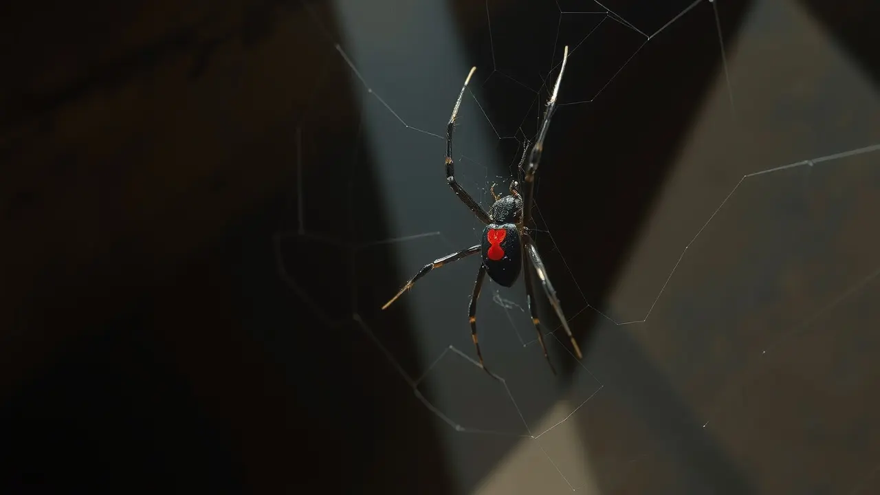 Aranha viúva negra com marca de ampulheta vermelha.
