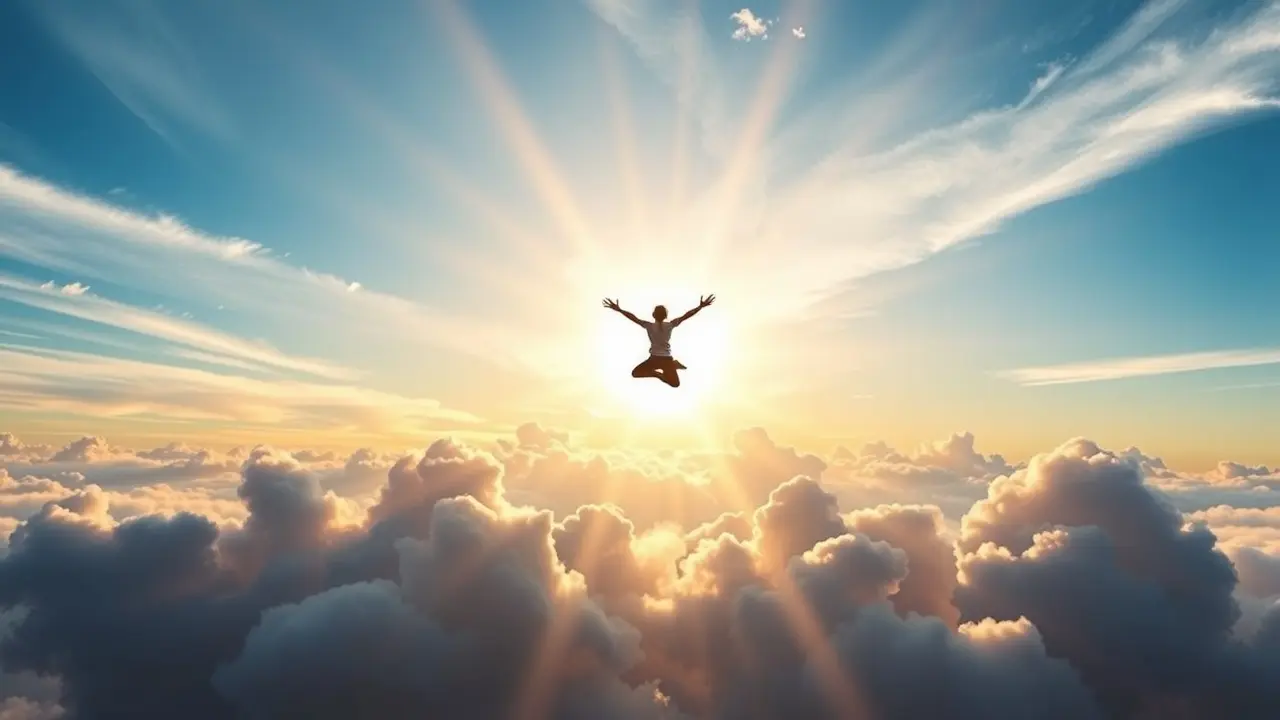 Pessoa voando em céu ensolarado