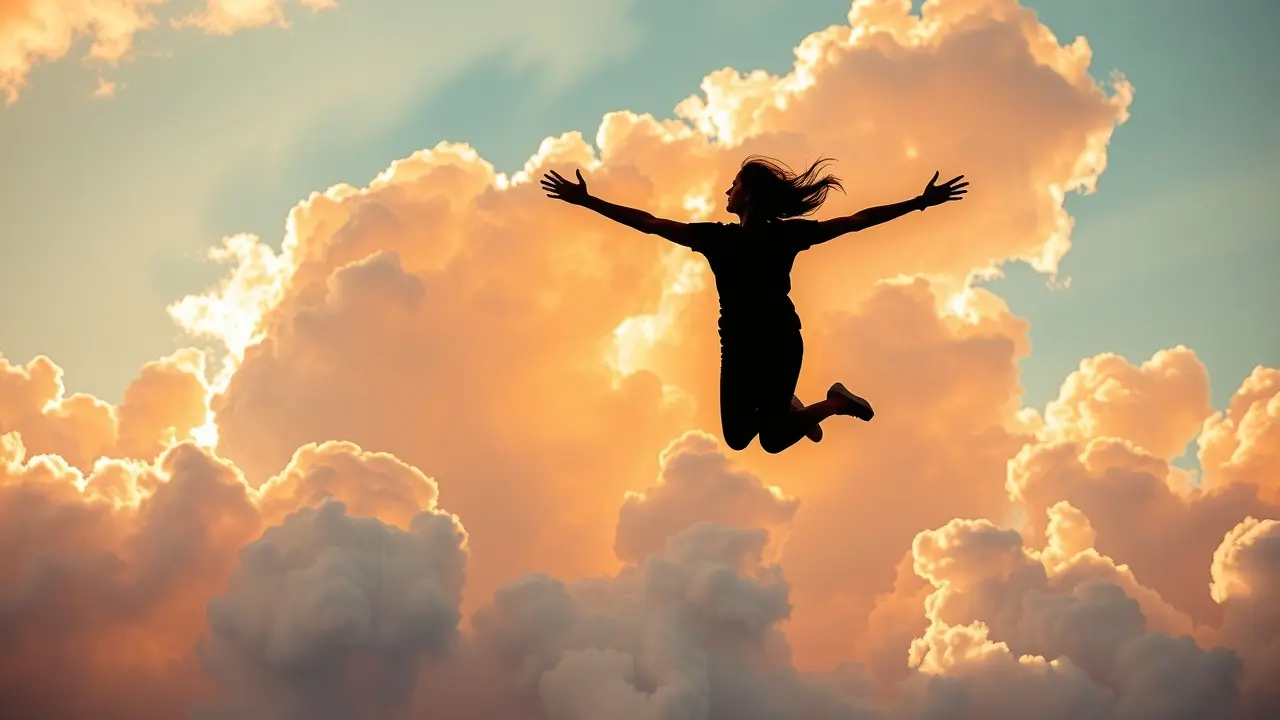 Pessoa voando no céu, representando liberdade