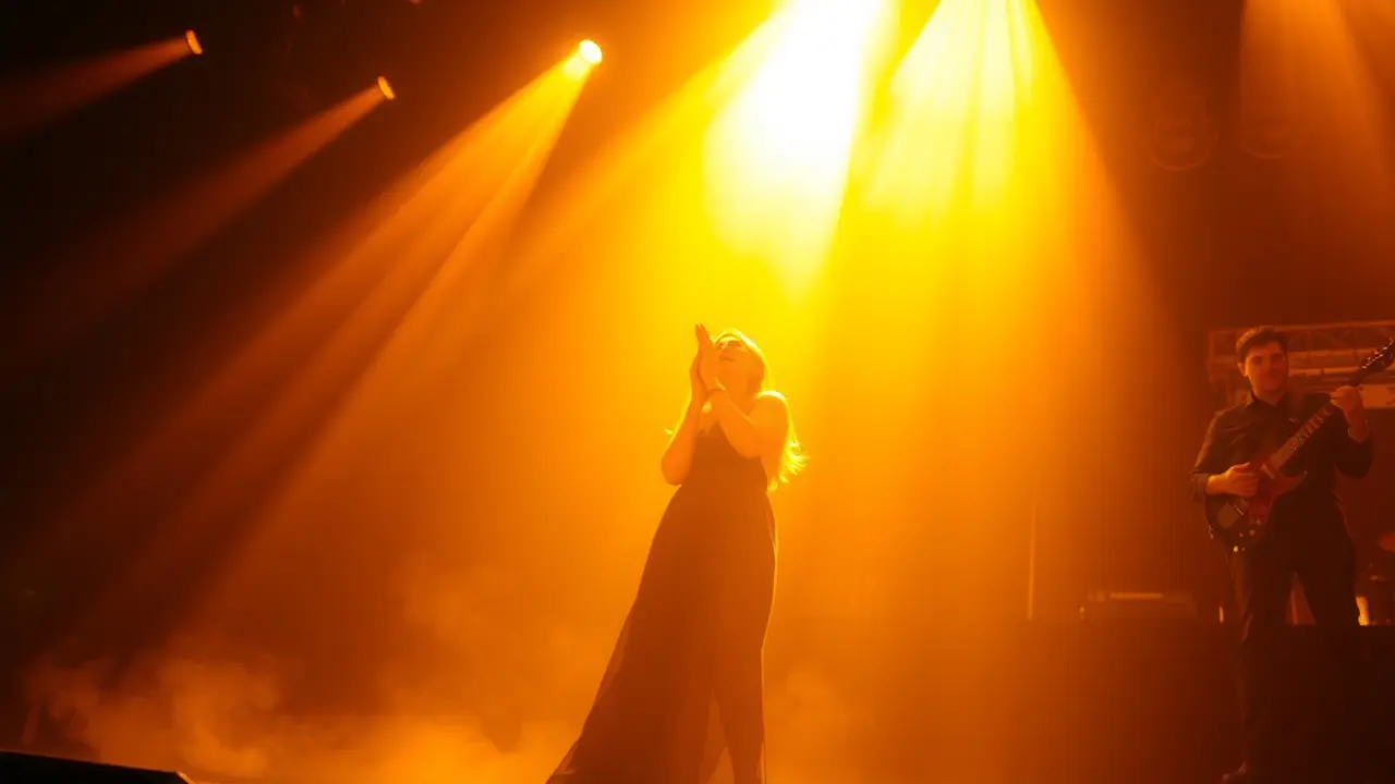 Sonhar com Vocalização: Descubra os Significados Ocultos Pessoa cantando em um palco, expressando-se livremente.