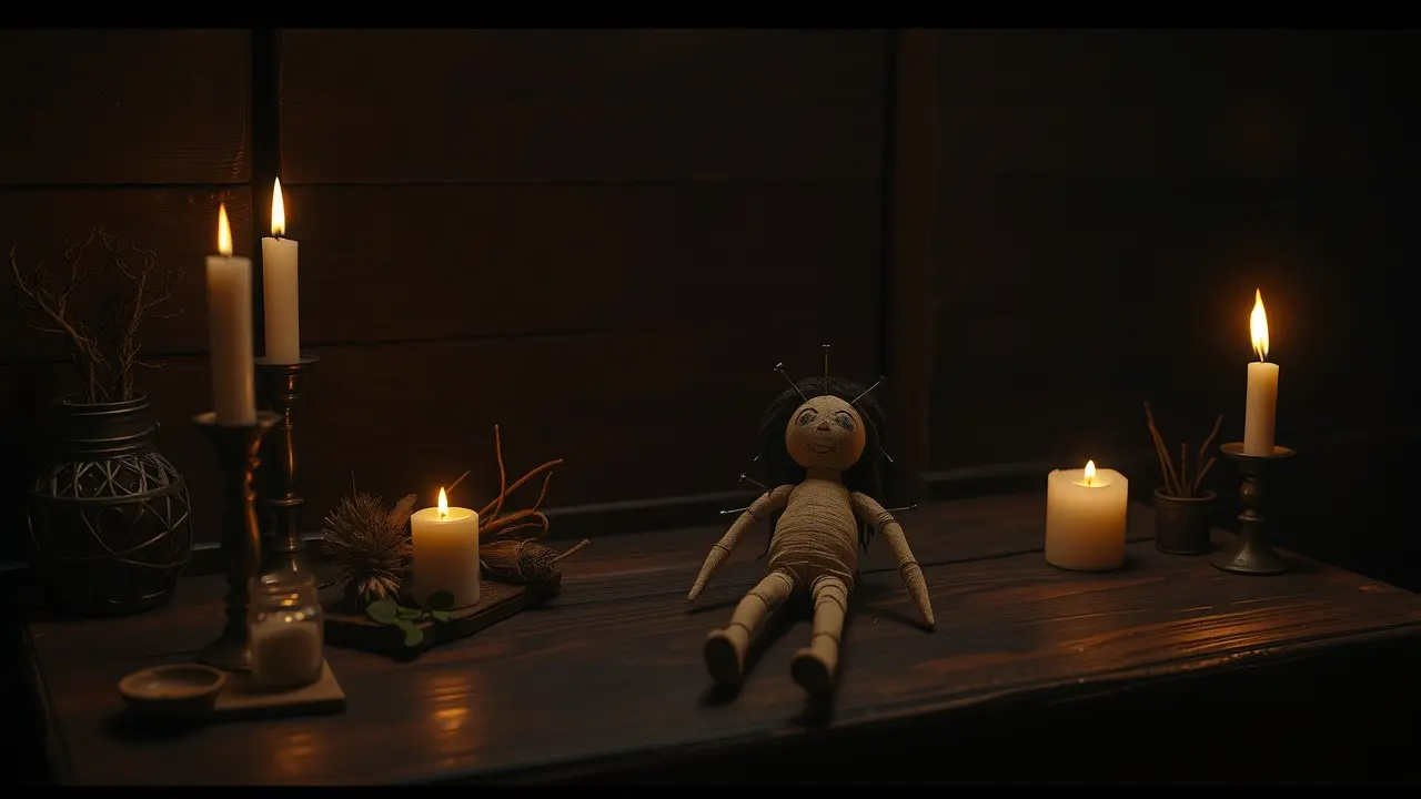 Significado de Sonhar com Vodu: Desvendando os Mistérios Altar com boneco de vodu e velas acesas