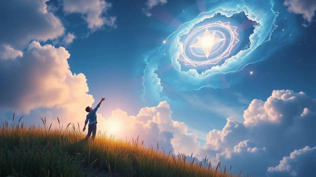 Pessoa sonhando em alcançar uma estrela distante, representando a vontade.