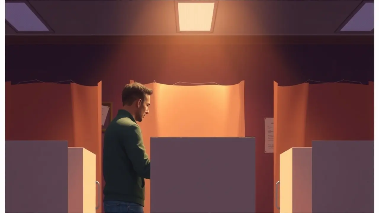 Pessoa votando em cabine eleitoral