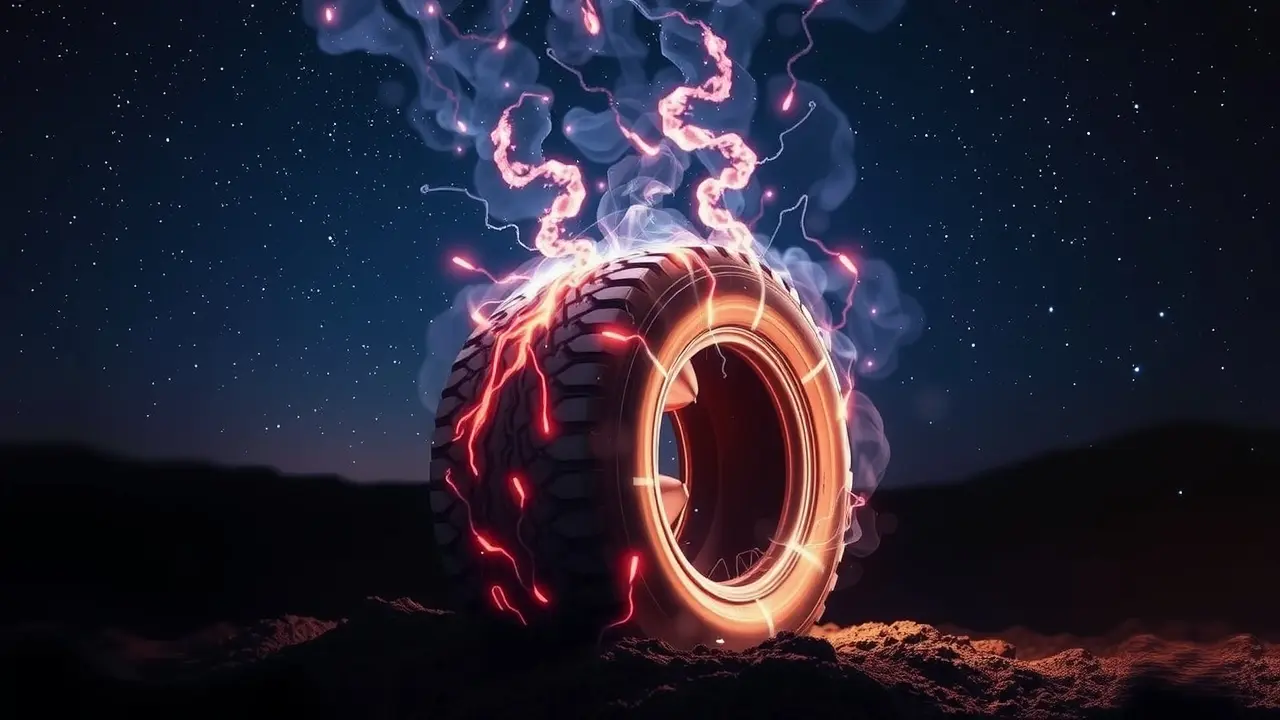 Pneu sendo vulcanizado em um sonho, representando resiliência.