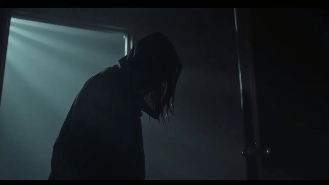 Sombra misteriosa em quarto escuro