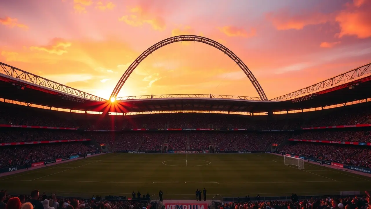 Sonhar com Wembley: Decifre o Significado Oculto Estádio de Wembley ao pôr do sol