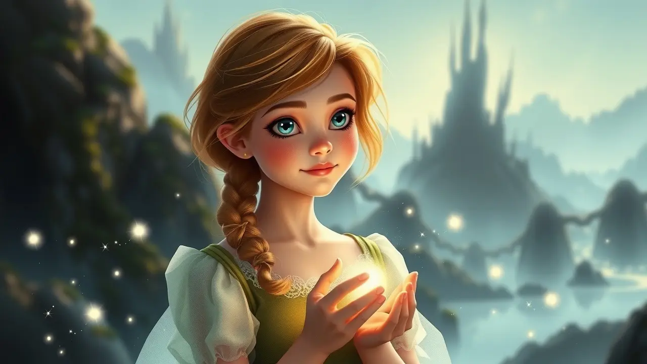 Wendy Darling em sonho, luz suave e Terra do Nunca