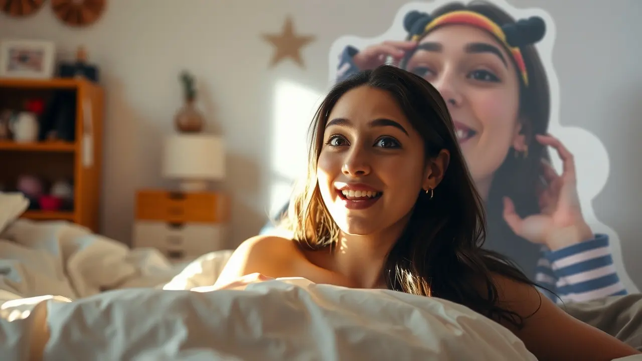 Sonhar com Whindersson Nunes: Descubra o Significado! Mulher sorrindo ao acordar após sonhar com Whindersson Nunes