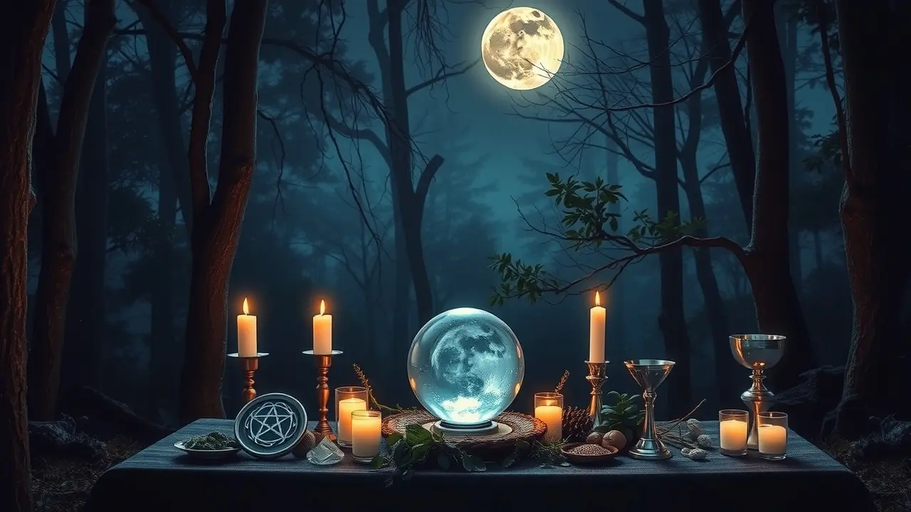 Sonhar com Wicca: Descubra os Significados e Simbolismos Altar Wiccano iluminado pela lua em sonho