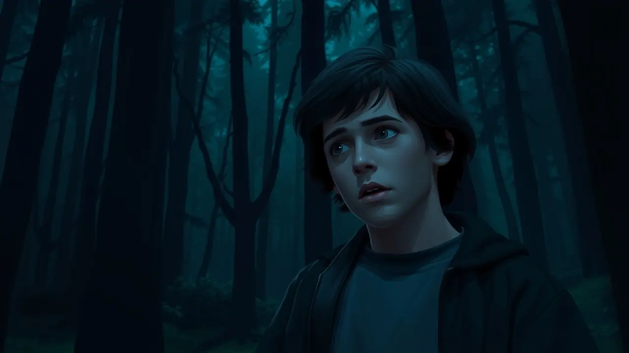 Sonhar com Will Byers: Descubra o Significado Oculto Homem assustado na floresta escura