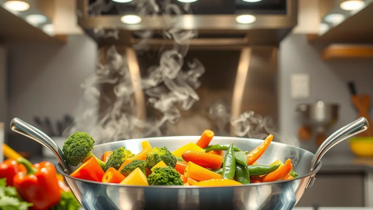 Sonhar com Wok: Descubra os Significados Ocultos Wok cheio de vegetais coloridos sendo cozidos