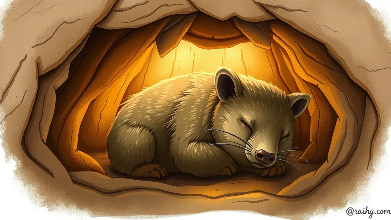 Wombat descansando em sua toca