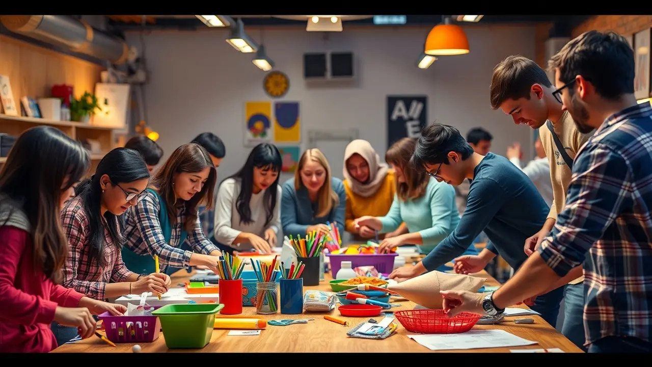 Sonhar com Workshop: Desvende os Significados e as Oportunidades Pessoas participando ativamente de um workshop colaborativo e criativo