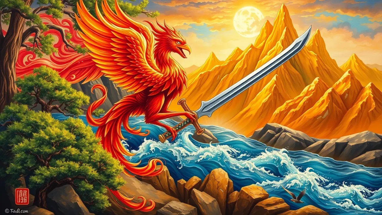 Pintura dos cinco elementos Wu Xing em harmonia.