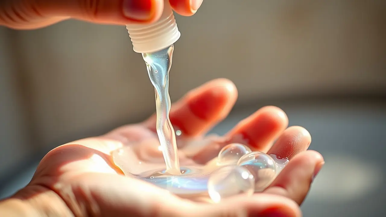 Mão segurando xampu brilhante