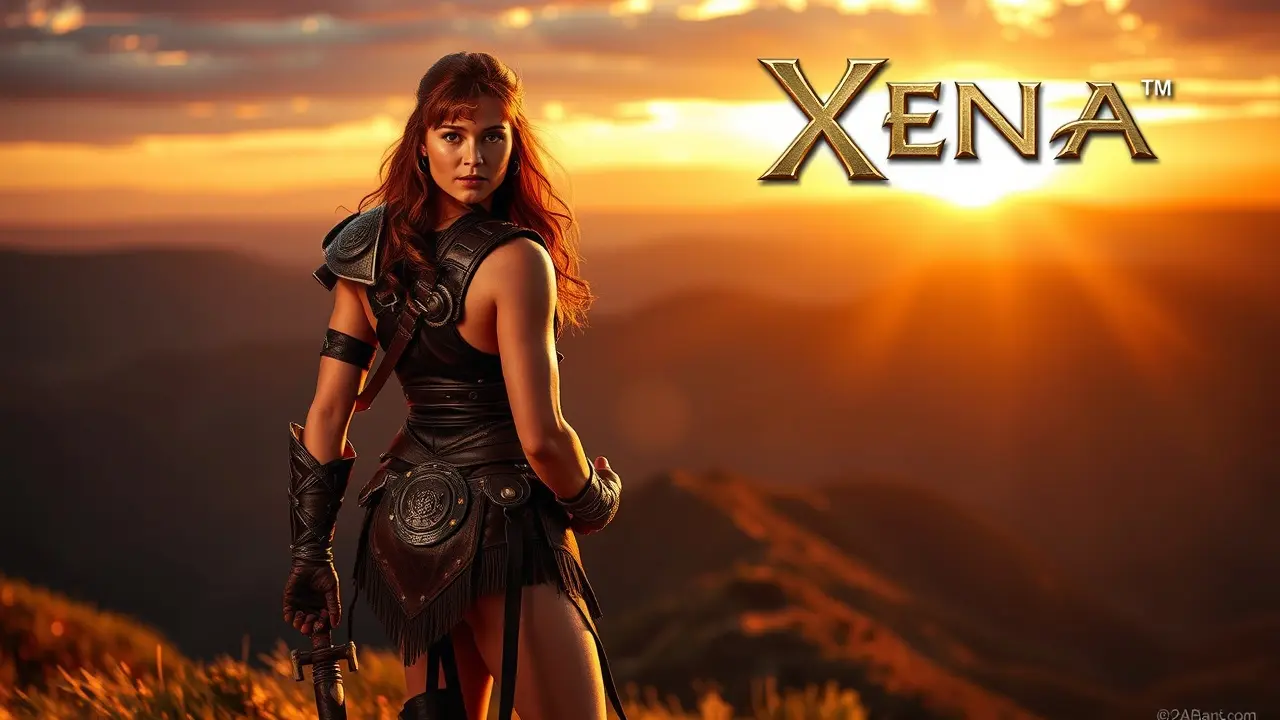 Xena, a Princesa Guerreira, em pose de força