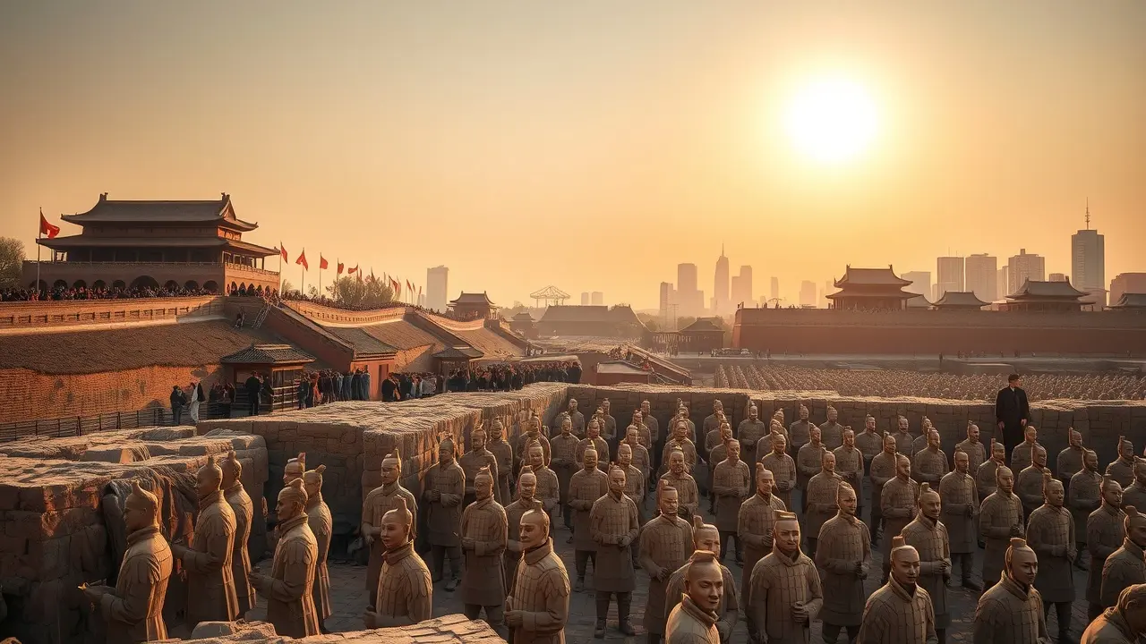 Cidade de Xi'an com muralhas e Exército de Terracota