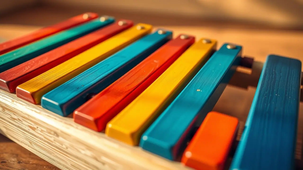 Xilofone colorido em close-up.