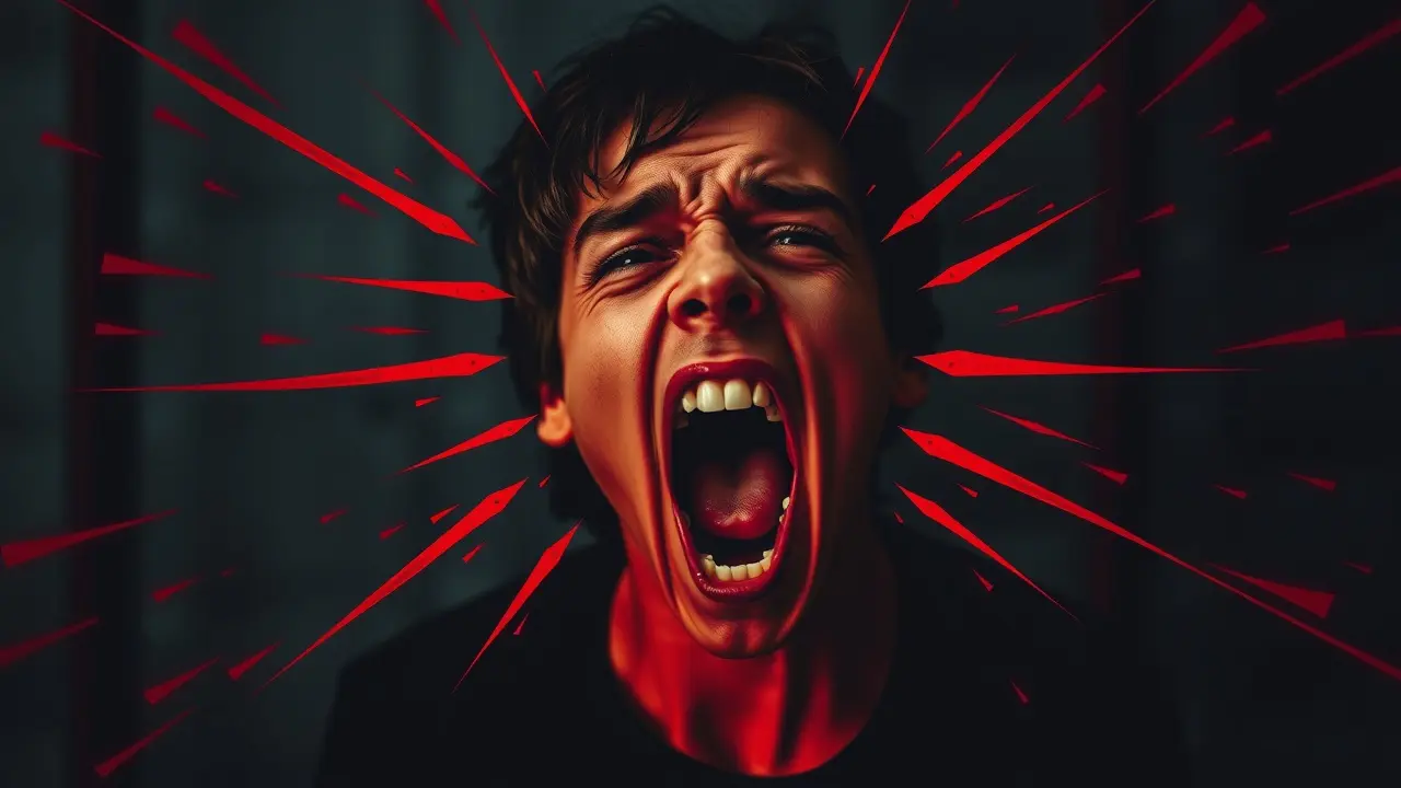 Pessoa gritando em sonho, raiva expressa.