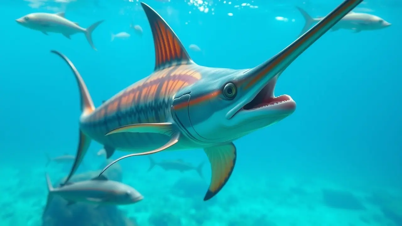 Sonhar com Xiphias: Desvende os Significados e Simbolismos! Um peixe-espada nadando no oceano.