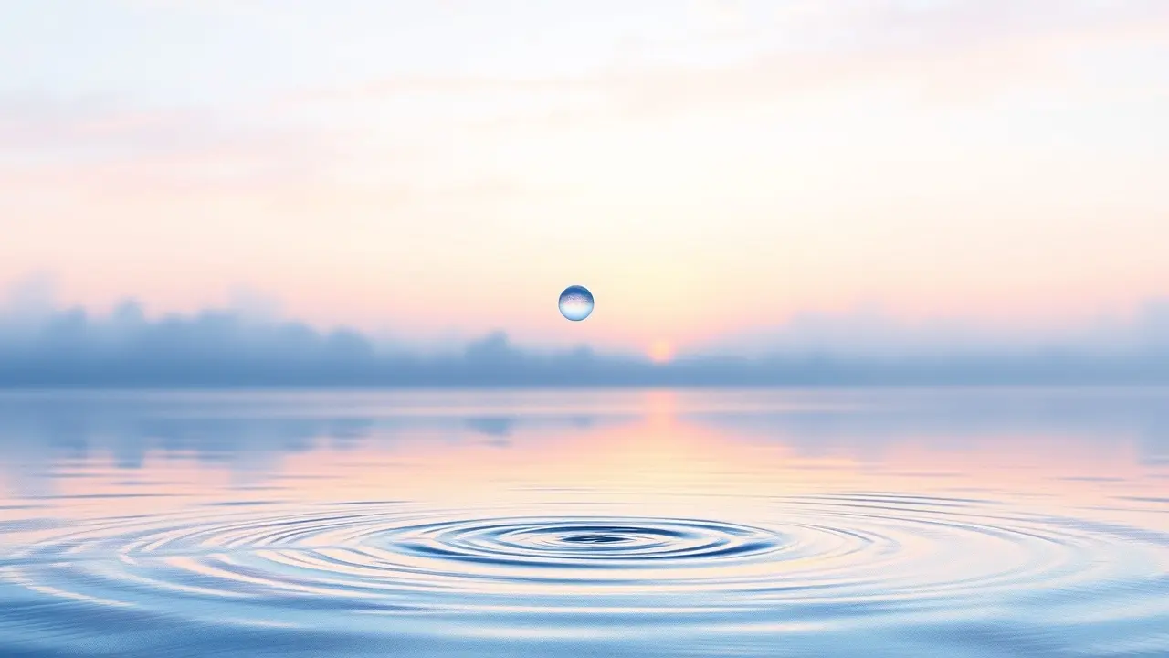 Rio calmo com gota d'água representando a liberação