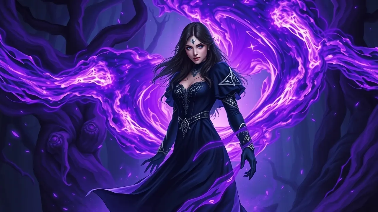 Significado de Sonhar com Yennefer: Desvende os Mistérios da Magia Onírica Yennefer de Vengerberg usando magia em floresta escura.