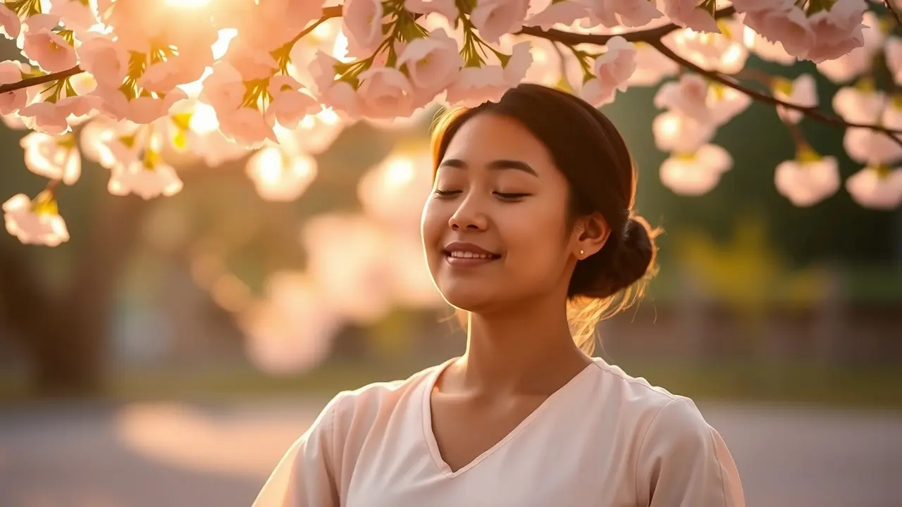 Significado de Sonhar com Yi: Desvende os Mistérios do Seu Subconsciente Homem meditando sob cerejeira, representando Yi