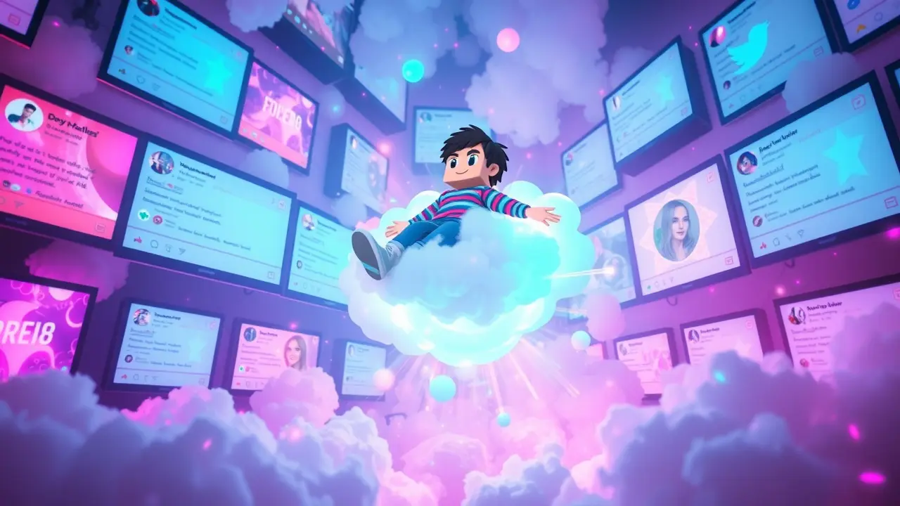 Sonho com Youtuber em ambiente digital onírico.