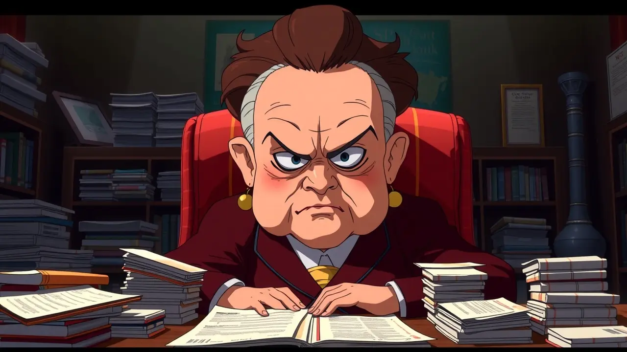 Yubaba imponente em seu escritório.