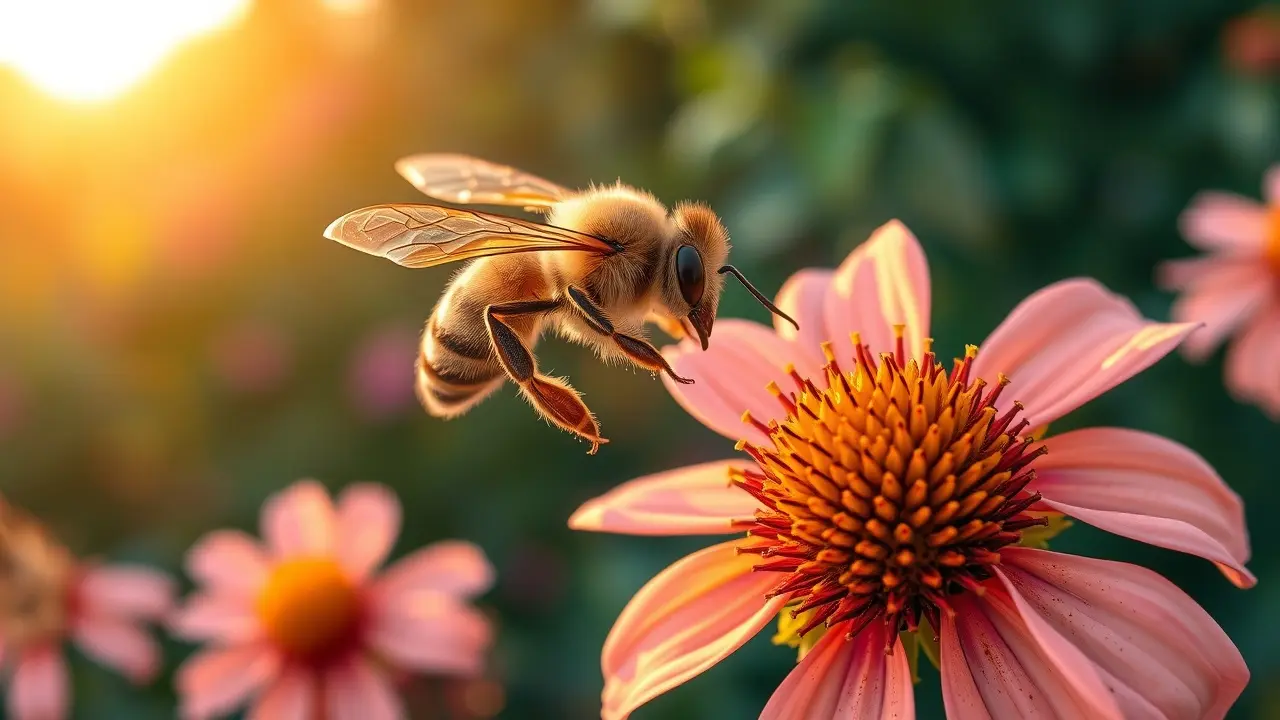 Significado de Sonhar com Zangão: Interpretações e Simbolismos Abelha pairando sobre flor colorida.