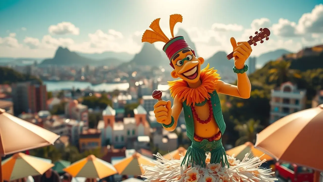 Zé Carioca sorrindo em frente ao Pão de Açúcar