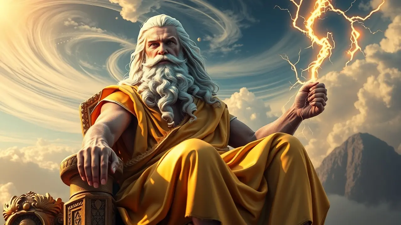 Zeus no trono do Olimpo, figura mitológica de poder