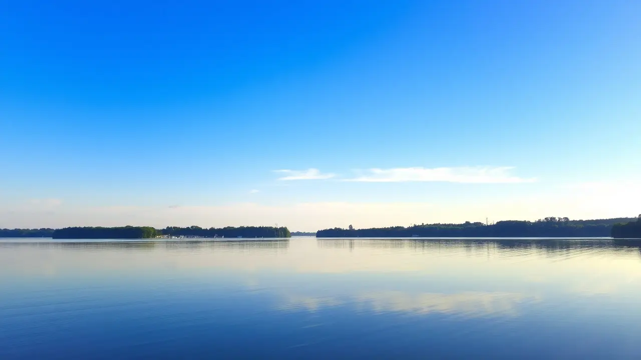 Lago sereno refletindo o céu, representando a sinceridade interior.