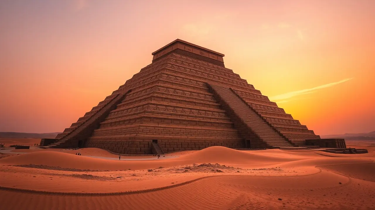Sonhar com Zigurate: Desvende os Significados Ocultos Zigurate imponente sob a luz dourada do amanhecer