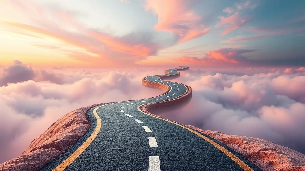 Estrada em zigzag simbolizando desafios e oportunidades.